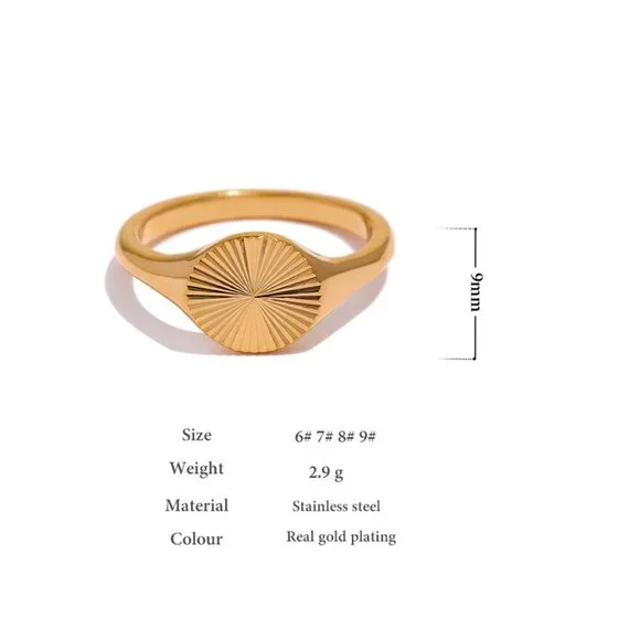 ^NEW 18K Gold Plated Round Textured Signet Coin Ring - Picture 5 of 7